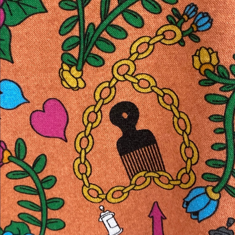 Orange hoodie with skull, dice, dove graphics  with pockets. Small - Picture 11 of 16